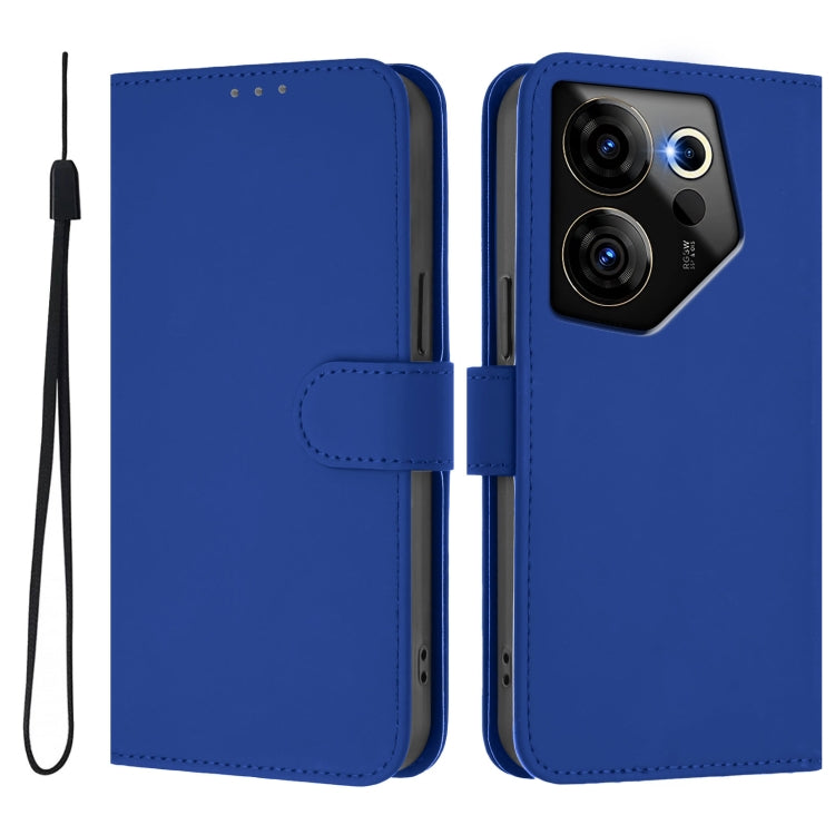 For Tecno Camon 20 Premier 5G Skin Feel Solid Color Leather Phone Case with Lanyard
