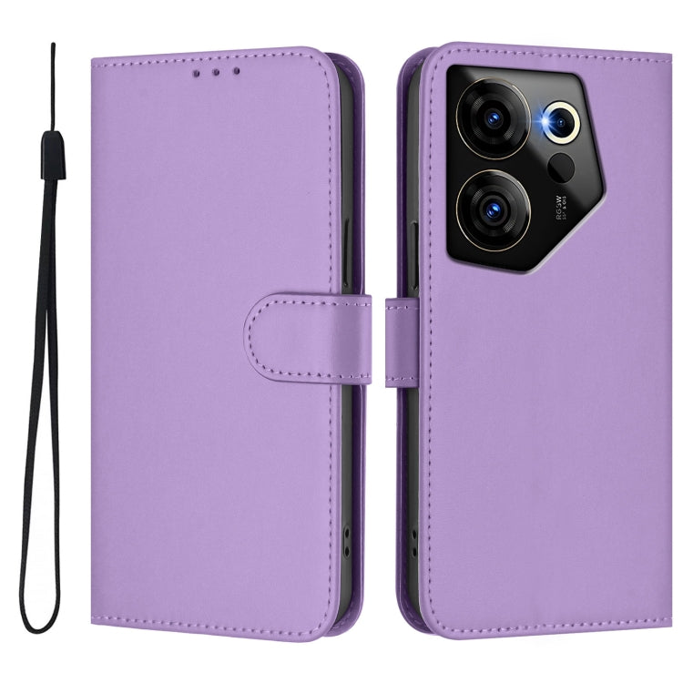 For Tecno Camon 20 Premier 5G Skin Feel Solid Color Leather Phone Case with Lanyard