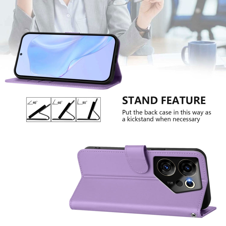 For Tecno Camon 20 Premier 5G Skin Feel Solid Color Leather Phone Case with Lanyard