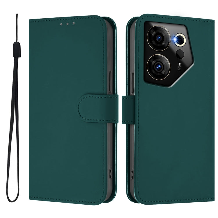 For Tecno Camon 20 Premier 5G Skin Feel Solid Color Leather Phone Case with Lanyard