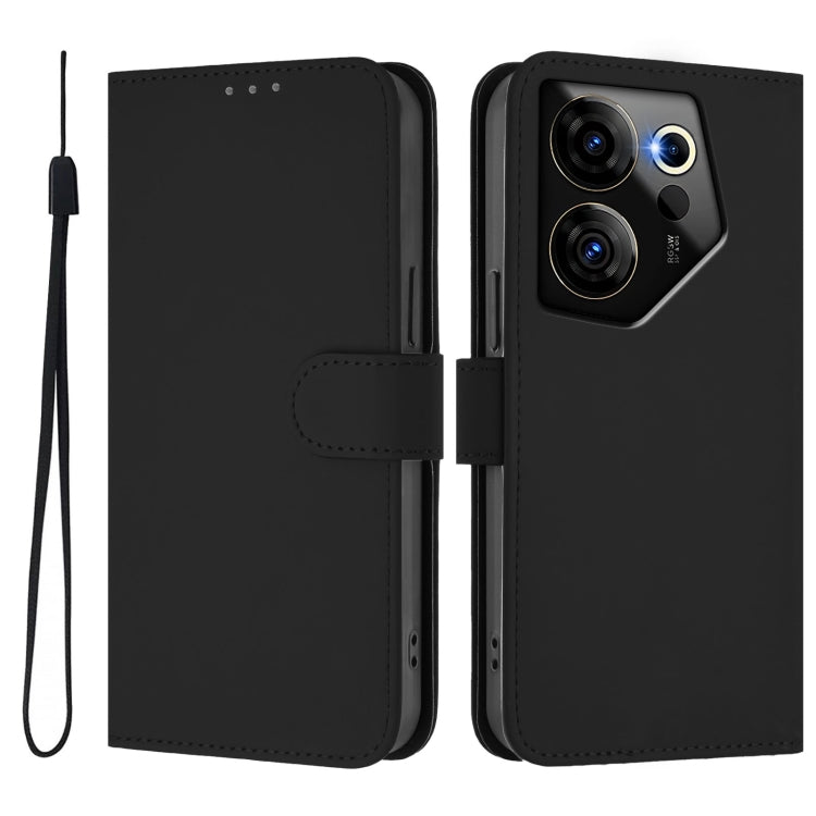 For Tecno Camon 20 Premier 5G Skin Feel Solid Color Leather Phone Case with Lanyard