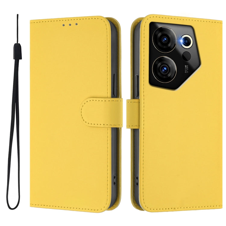 For Tecno Camon 20 Premier 5G Skin Feel Solid Color Leather Phone Case with Lanyard