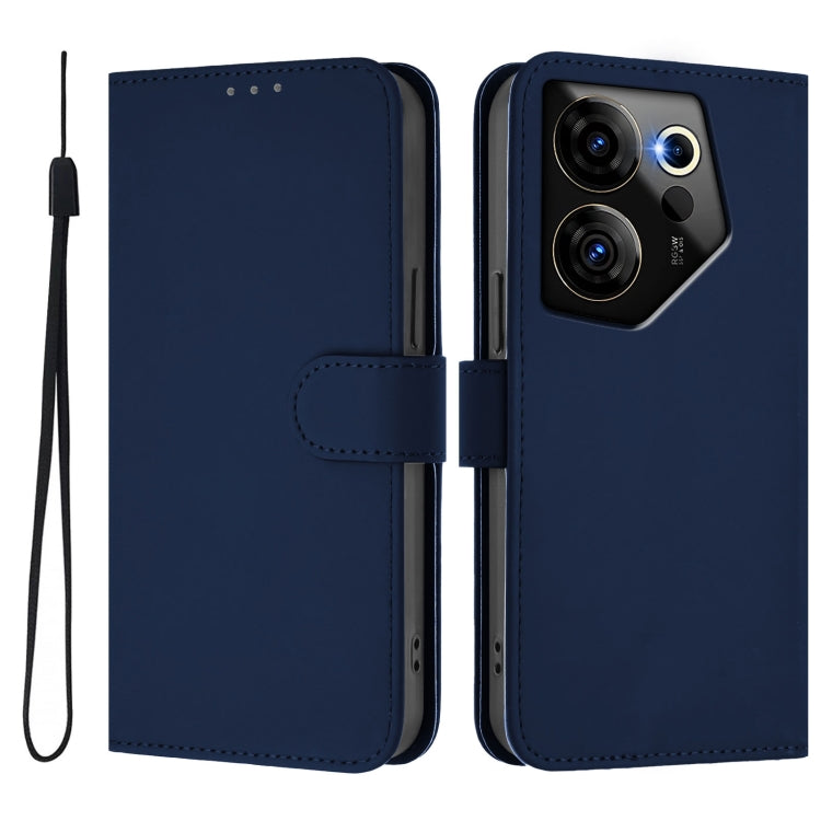 For Tecno Camon 20 Premier 5G Skin Feel Solid Color Leather Phone Case with Lanyard