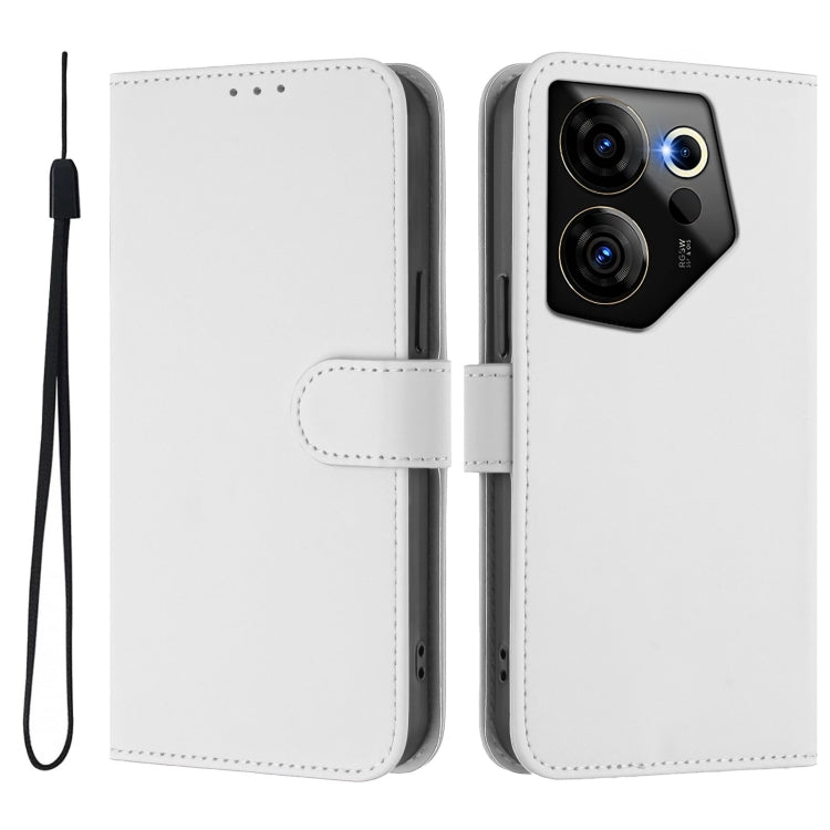 For Tecno Camon 20 Premier 5G Skin Feel Solid Color Leather Phone Case with Lanyard