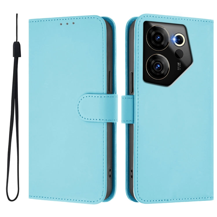 For Tecno Camon 20 Premier 5G Skin Feel Solid Color Leather Phone Case with Lanyard
