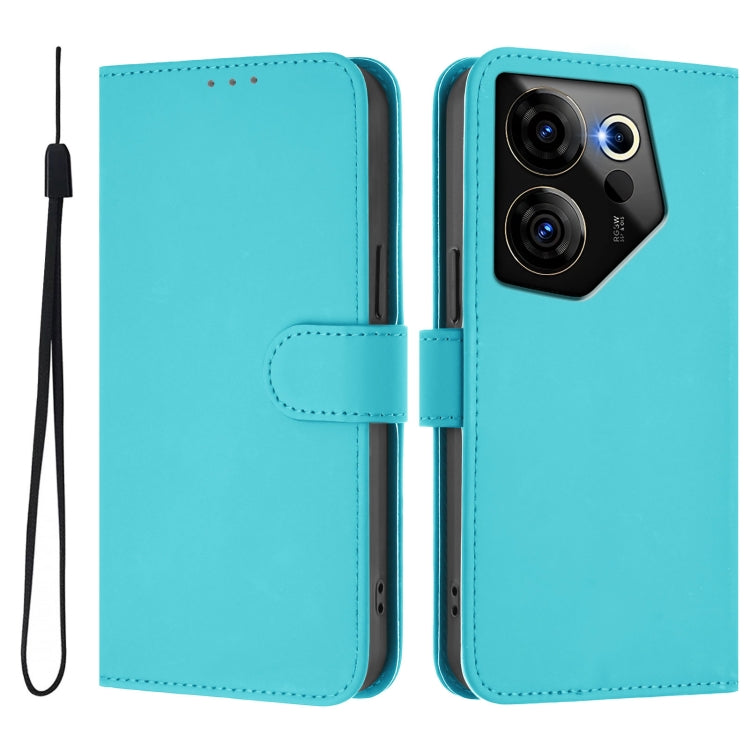 For Tecno Camon 20 Premier 5G Skin Feel Solid Color Leather Phone Case with Lanyard