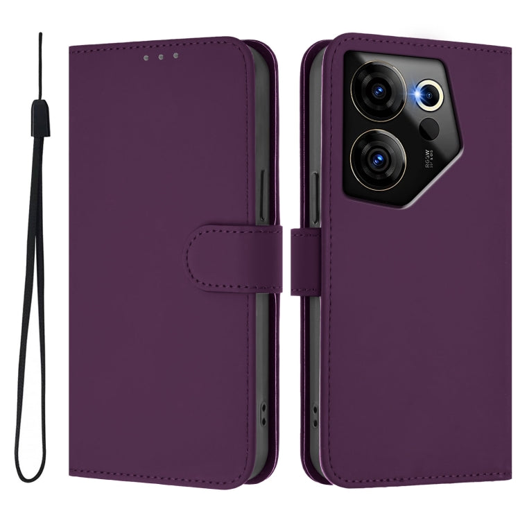 For Tecno Camon 20 Premier 5G Skin Feel Solid Color Leather Phone Case with Lanyard