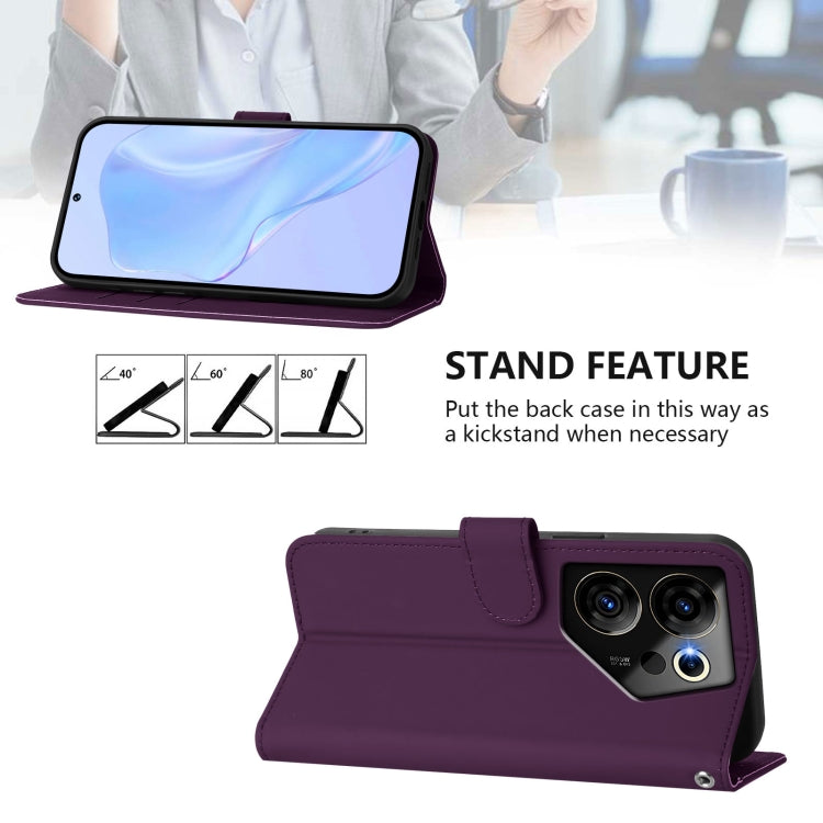For Tecno Camon 20 Premier 5G Skin Feel Solid Color Leather Phone Case with Lanyard