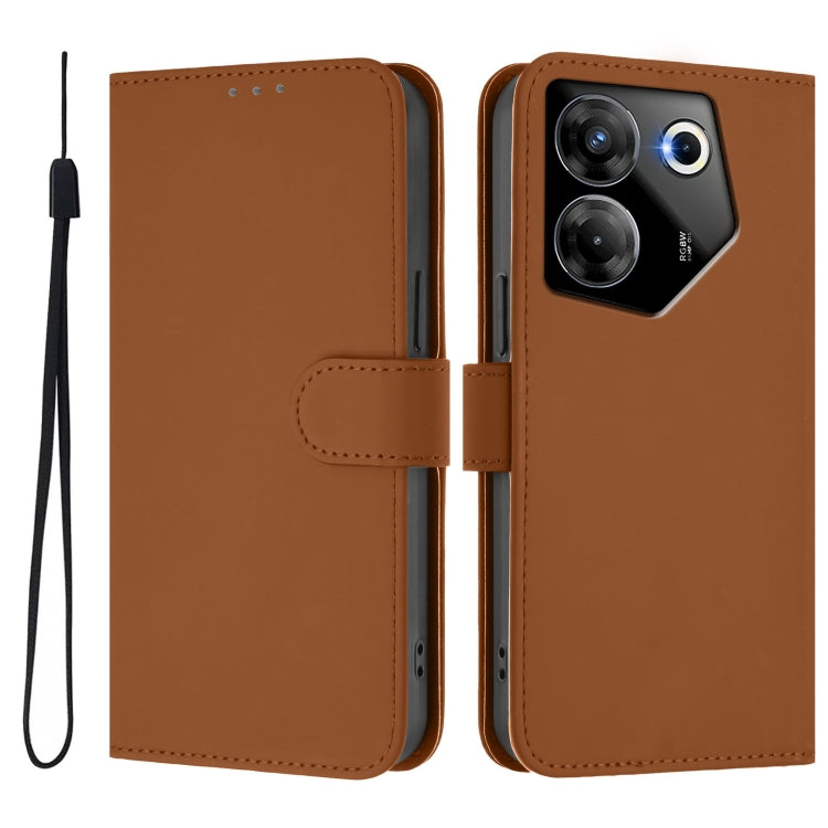 For Tecno Camon 20 Pro 5G Skin Feel Solid Color Leather Phone Case with Lanyard