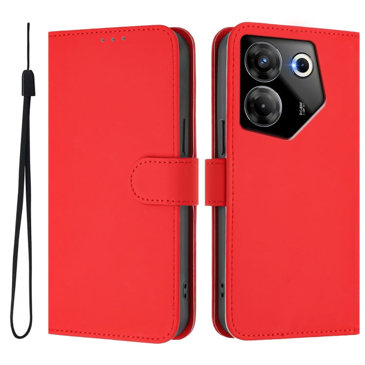 For Tecno Camon 20 Pro 5G Skin Feel Solid Color Leather Phone Case with Lanyard