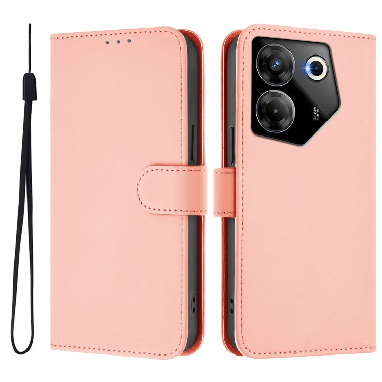 For Tecno Camon 20 Pro 5G Skin Feel Solid Color Leather Phone Case with Lanyard
