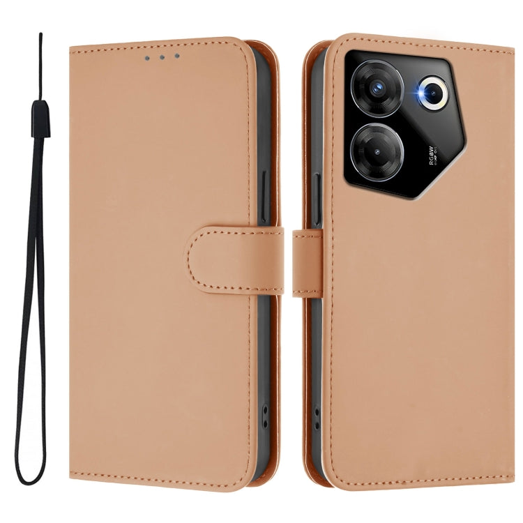 For Tecno Camon 20 Pro 5G Skin Feel Solid Color Leather Phone Case with Lanyard