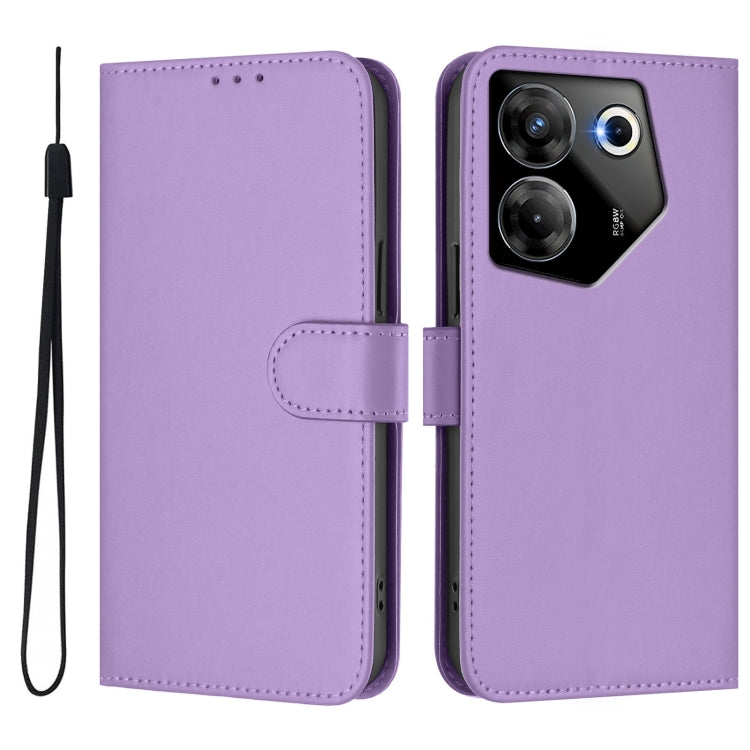 For Tecno Camon 20 Pro 5G Skin Feel Solid Color Leather Phone Case with Lanyard