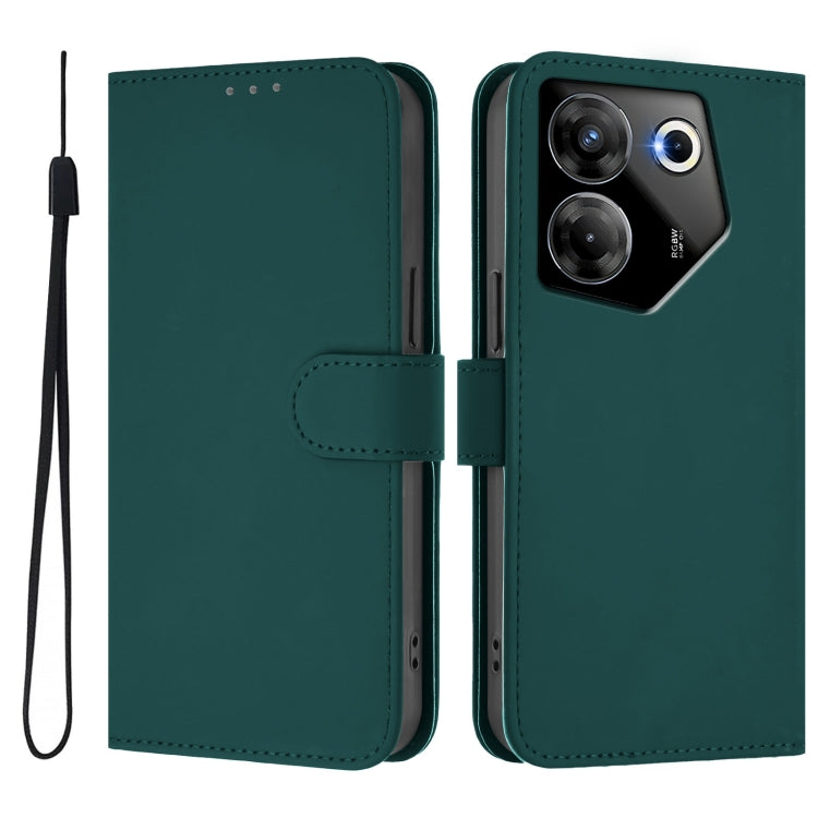 For Tecno Camon 20 Pro 5G Skin Feel Solid Color Leather Phone Case with Lanyard