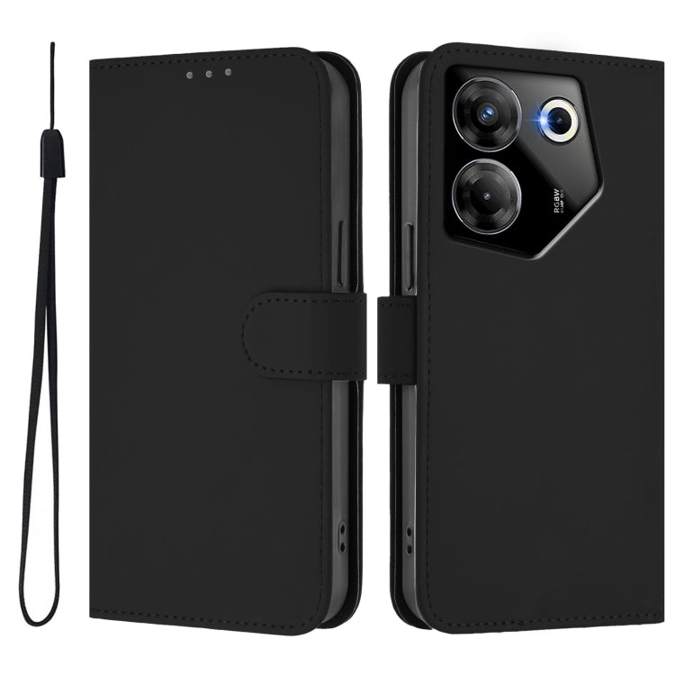 For Tecno Camon 20 Pro 5G Skin Feel Solid Color Leather Phone Case with Lanyard