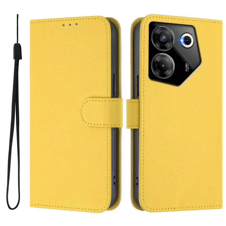 For Tecno Camon 20 Pro 5G Skin Feel Solid Color Leather Phone Case with Lanyard