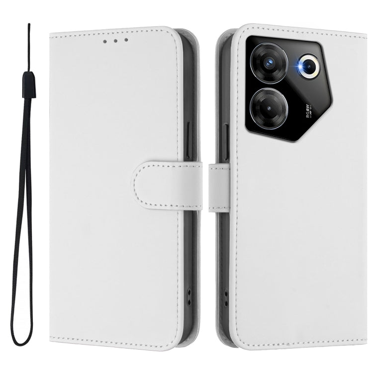 For Tecno Camon 20 Pro 5G Skin Feel Solid Color Leather Phone Case with Lanyard