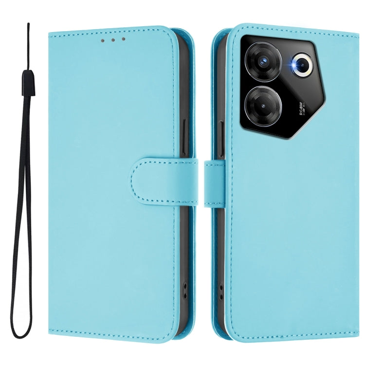 For Tecno Camon 20 Pro 5G Skin Feel Solid Color Leather Phone Case with Lanyard