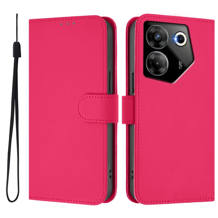 For Tecno Camon 20 Pro 5G Skin Feel Solid Color Leather Phone Case with Lanyard