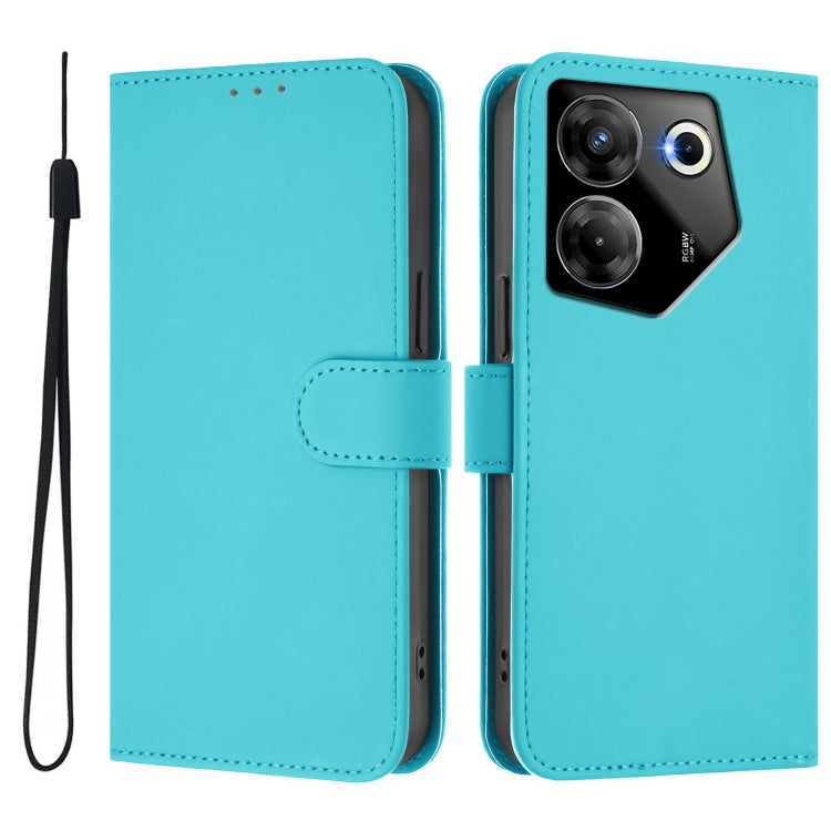 For Tecno Camon 20 Pro 5G Skin Feel Solid Color Leather Phone Case with Lanyard