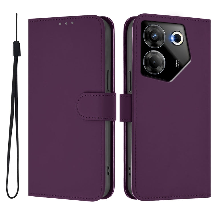 For Tecno Camon 20 Pro 5G Skin Feel Solid Color Leather Phone Case with Lanyard