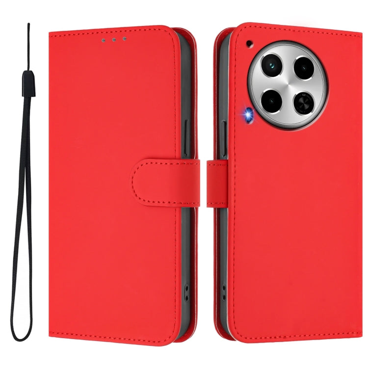 For Tecno Camon 30 4G / 5G Skin Feel Solid Color Leather Phone Case with Lanyard