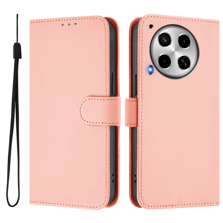 For Tecno Camon 30 4G / 5G Skin Feel Solid Color Leather Phone Case with Lanyard
