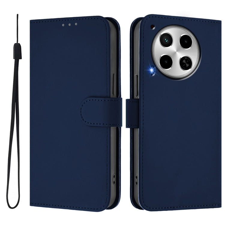 For Tecno Camon 30 4G / 5G Skin Feel Solid Color Leather Phone Case with Lanyard