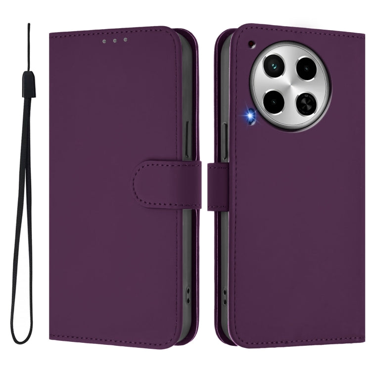 For Tecno Camon 30 4G / 5G Skin Feel Solid Color Leather Phone Case with Lanyard