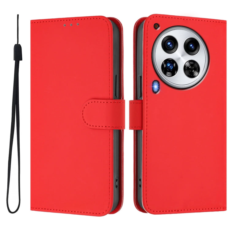 For Tecno Camon 30 Premier 5G Skin Feel Solid Color Leather Phone Case with Lanyard