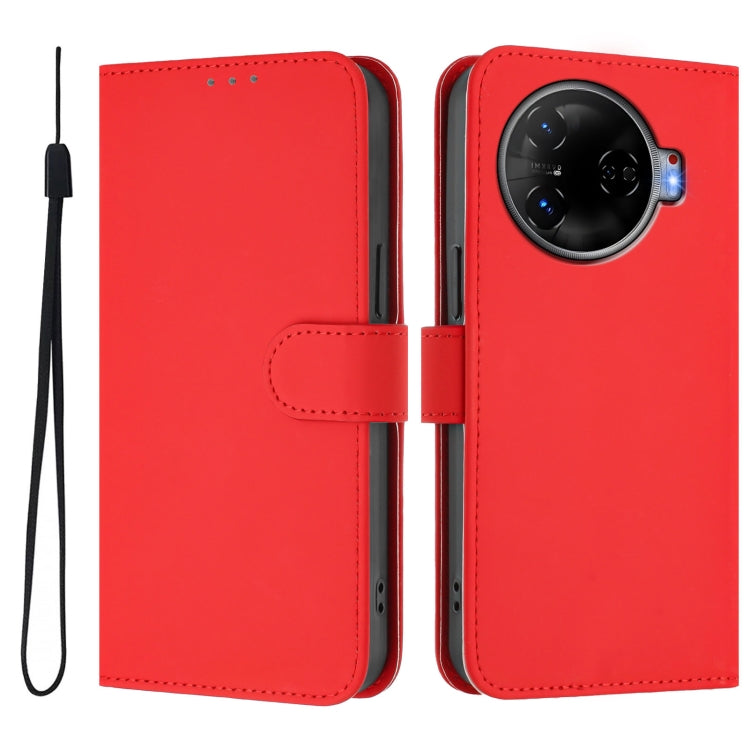 For Tecno Camon 30 Pro 5G Skin Feel Solid Color Leather Phone Case with Lanyard