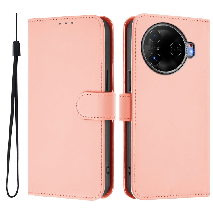 For Tecno Camon 30 Pro 5G Skin Feel Solid Color Leather Phone Case with Lanyard