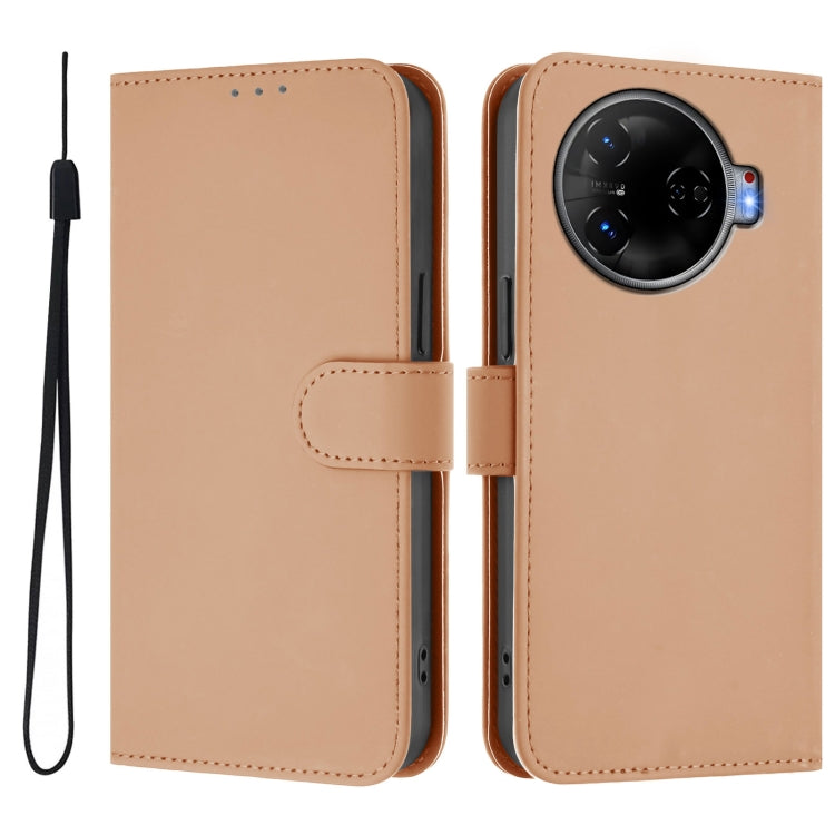 For Tecno Camon 30 Pro 5G Skin Feel Solid Color Leather Phone Case with Lanyard