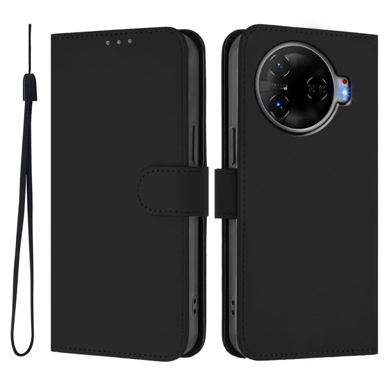 For Tecno Camon 30 Pro 5G Skin Feel Solid Color Leather Phone Case with Lanyard