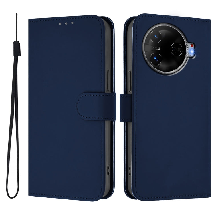 For Tecno Camon 30 Pro 5G Skin Feel Solid Color Leather Phone Case with Lanyard