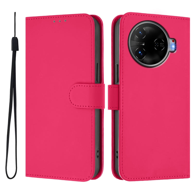 For Tecno Camon 30 Pro 5G Skin Feel Solid Color Leather Phone Case with Lanyard
