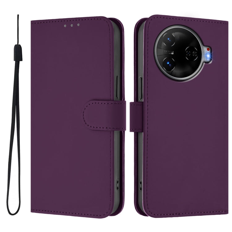 For Tecno Camon 30 Pro 5G Skin Feel Solid Color Leather Phone Case with Lanyard