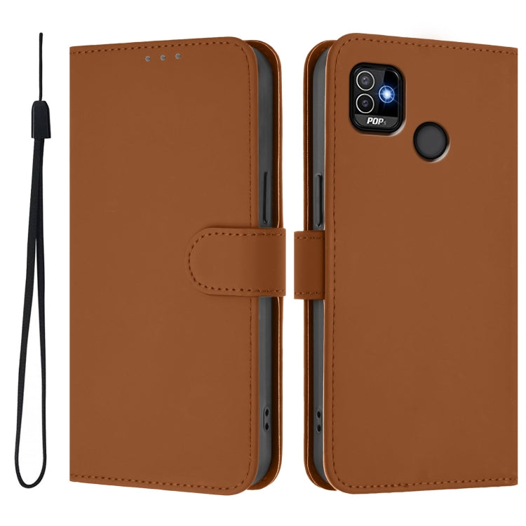 For Tecno Pop 5 Skin Feel Solid Color Leather Phone Case with Lanyard