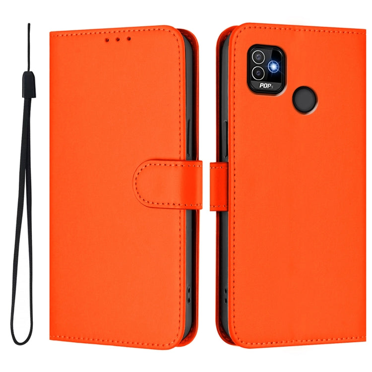For Tecno Pop 5 Skin Feel Solid Color Leather Phone Case with Lanyard