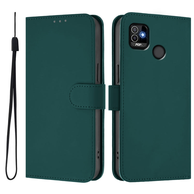 For Tecno Pop 5 Skin Feel Solid Color Leather Phone Case with Lanyard