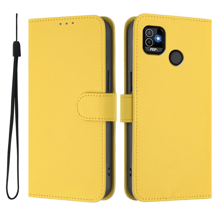 For Tecno Pop 5 Skin Feel Solid Color Leather Phone Case with Lanyard