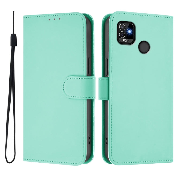 For Tecno Pop 5 Skin Feel Solid Color Leather Phone Case with Lanyard