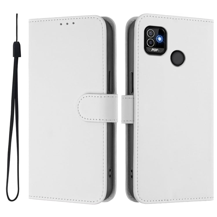 For Tecno Pop 5 Skin Feel Solid Color Leather Phone Case with Lanyard