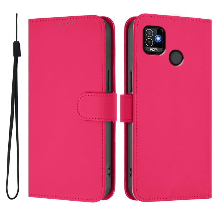 For Tecno Pop 5 Skin Feel Solid Color Leather Phone Case with Lanyard
