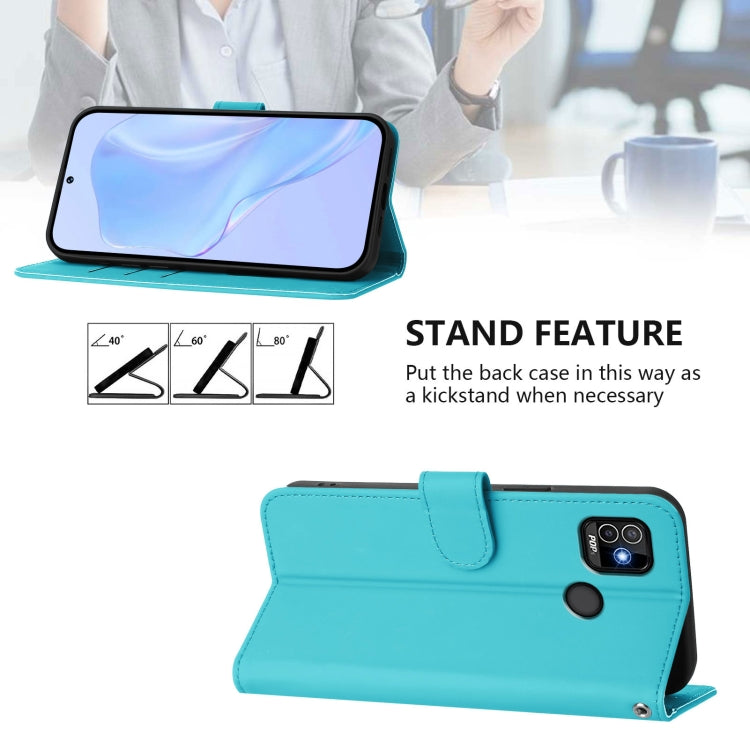 For Tecno Pop 5 Skin Feel Solid Color Leather Phone Case with Lanyard