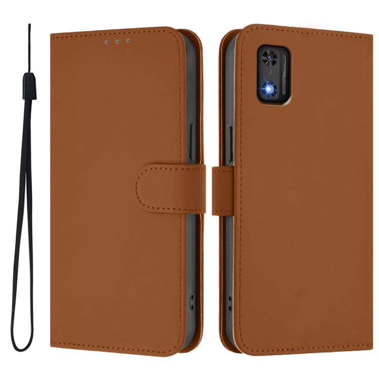 For Tecno Pop 6C Skin Feel Solid Color Leather Phone Case with Lanyard