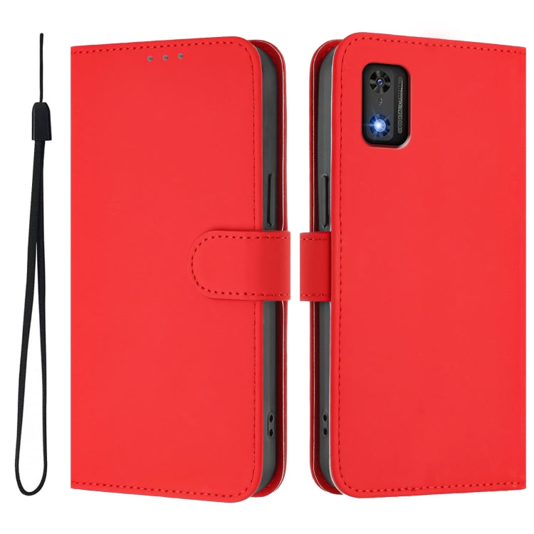 For Tecno Pop 6C Skin Feel Solid Color Leather Phone Case with Lanyard