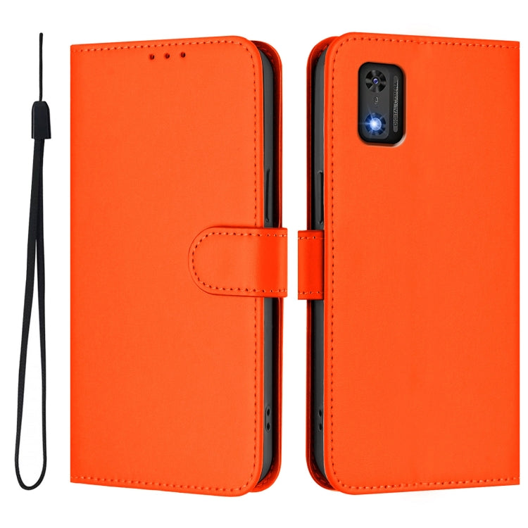 For Tecno Pop 6C Skin Feel Solid Color Leather Phone Case with Lanyard