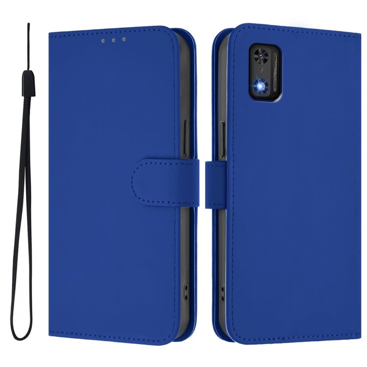 For Tecno Pop 6C Skin Feel Solid Color Leather Phone Case with Lanyard