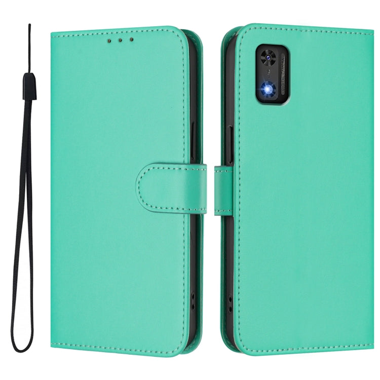 For Tecno Pop 6C Skin Feel Solid Color Leather Phone Case with Lanyard